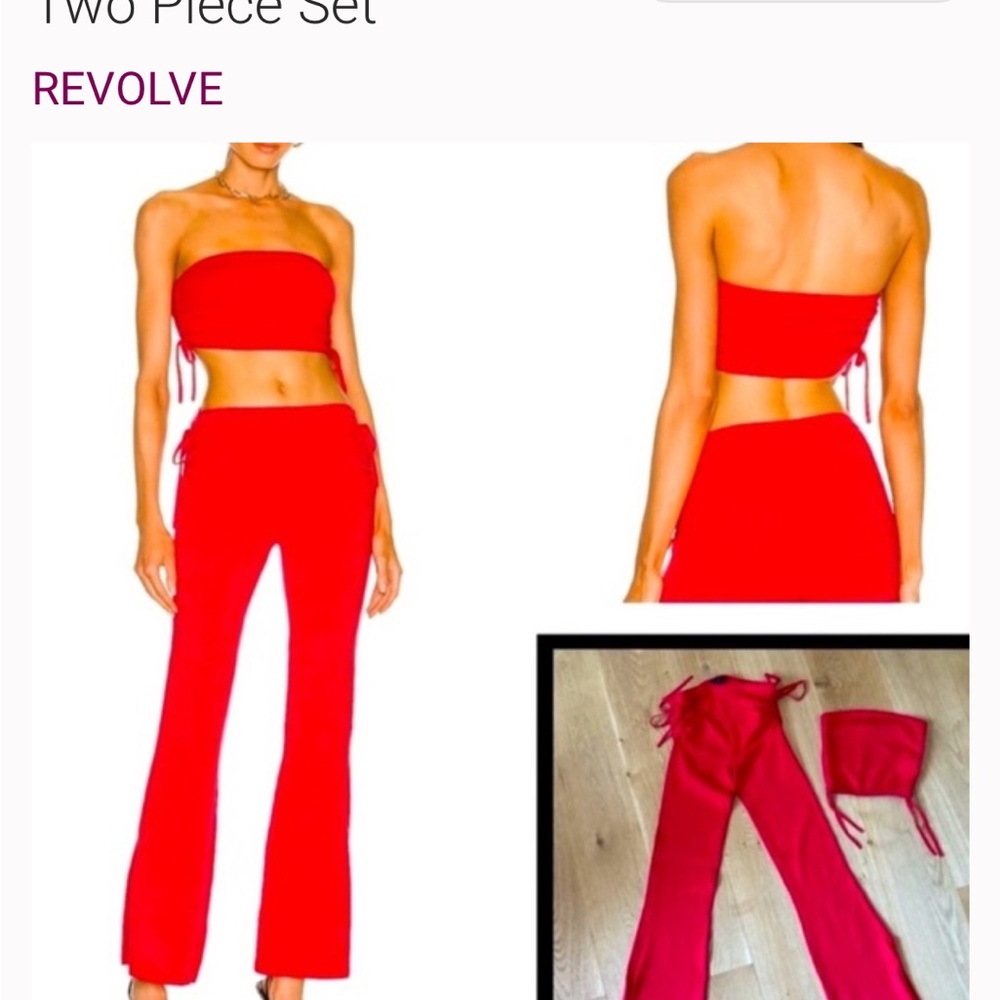 H:ours Revolve Lucy Side Tie Pant & Gigi Tube Top 2-Piece Set - Fiery Red